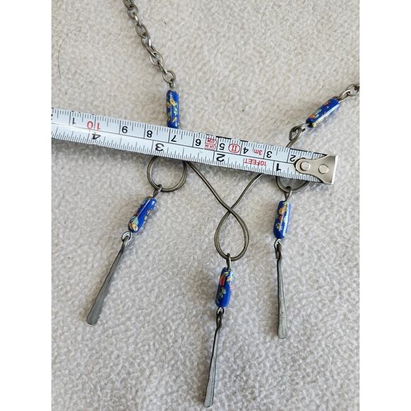 Artisan Handmade Sterling? Tribal Necklace Chandelier Dangle Blue Bead - Picture 6 of 9